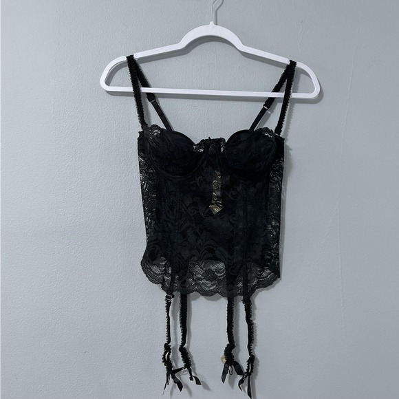 Vintage Victoria's Secret Bustier Women 36B Black Lace Overbust Garter Corset - Picture 5 of 10